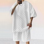 Summer Set Supplier - OEM/ODM Beach Jacquard Plaid Short Sleeve Set