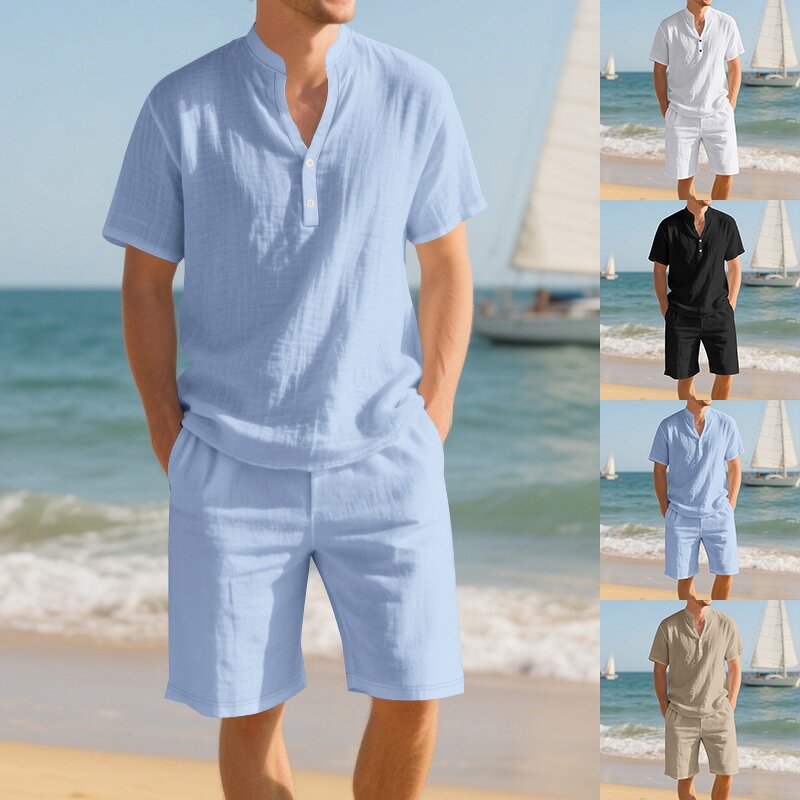 Tracksuit Set Factory - OEM/ODM Summer Men's Two Piece Linen T-shirt Set