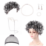 Cosplay Set Factory - OEM Old Lady Granny Wig Cap Glasses Jewelry