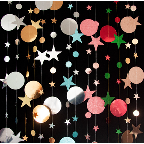 Star Garland Factory - OEM 4m Metallic Glitter Moon Circle Dot Streamers