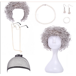 Cosplay Set Factory - OEM Old Lady Granny Wig Cap Glasses Jewelry