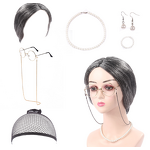 Cosplay Set Factory - OEM Old Lady Granny Wig Cap Glasses Jewelry
