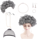 Cosplay Set Factory - OEM Old Lady Granny Wig Cap Glasses Jewelry