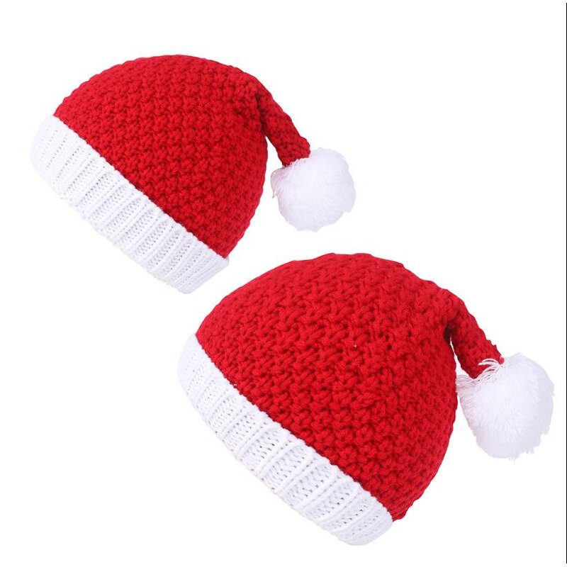 Santa Hat Factory - OEM Knitted Kids Toddler White Red Beanie Pom Ball