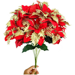 Christmas Ornaments Factory - OEM Artificial Poinsettia Flowers Glitter Bouquet