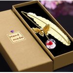 Metal Bookmark Factory - OEM Vintage Feather Butterfly Glass Ball Pendant