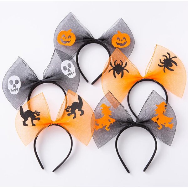 Halloween Headband Factory - OEM Spider Cat Ghost Mesh Bow Knot Hair Hoop