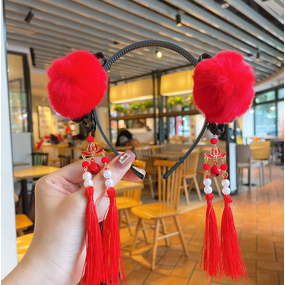 Hair Headband Factory - OEM Cute Pom Pom Ball Chinese New Year Hoop