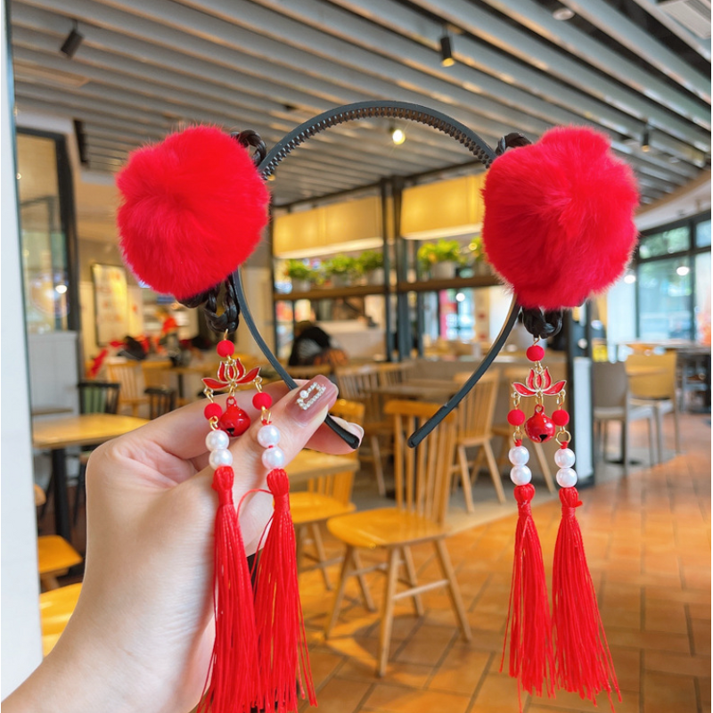 Hair Headband Factory - OEM Cute Pom Pom Ball Chinese New Year Hoop