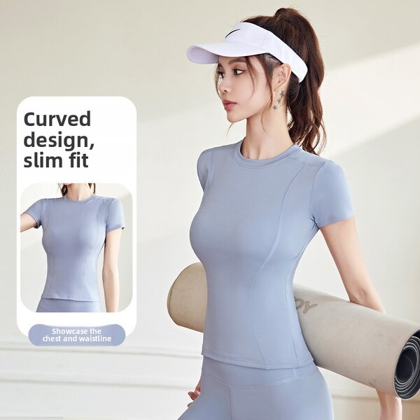 Compression Yoga T-Shirt Supplier - OEM/ODM Custom Fashion Solid Sleeve Workout Top