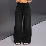 Women's Pants Factory - OEM Button-Front Vintage Jeans Loose Straight-Leg Wide