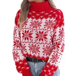 Women's Sweater Factory - OEM Winter Snowflake Pattern Lantern Sleeve High-Neck