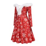 Women's Dresses Factory - OEM Off Shoulder Fur Collar Snowflake Printed V-neck A-line