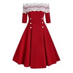 Women's Dresses Factory - OEM Lace Off Shoulder Christmas Collarless A-line Casual