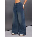 Women's Pants Factory - OEM Button-Front Vintage Jeans Loose Straight-Leg Wide