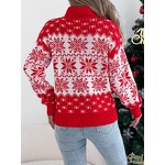 Women's Sweater Factory - OEM Winter Snowflake Pattern Lantern Sleeve High-Neck
