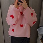 Women's Sweater Factory - OEM Heart Embroidery Round Neck Loose Casual Fall Winter
