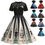 Women's Dresses Factory - OEM Halloween Round Neck Vintage Party Print Slim-fitting