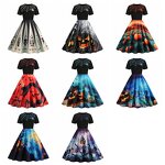 Women's Dresses Factory - OEM Halloween Round Neck Vintage Party Print Slim-fitting