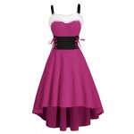 Women's Dresses Factory - OEM Holiday Faux Fur Collar Off-Shoulder Bow Halter