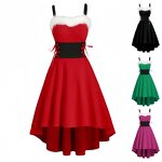 Women's Dresses Factory - OEM Holiday Faux Fur Collar Off-Shoulder Bow Halter