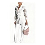Women's Suit Set Factory - OEM Elegant Lace-Sleeve Blazer Pants Plus Size
