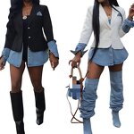 Women's Blazer Factory - OEM Casual Denim Patchwork Suit Jacket