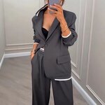 Women's Suit Set Factory - OEM Fall Gray Commuter Blazer Trousers 2-Piece