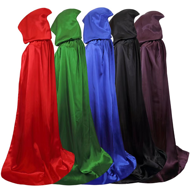 Halloween Cloak Factory - OEM Unisex Satin Stand-Up Collar Hooded Cape Costume