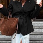 Women's Blazer Factory - OEM Fall Tie-Waist Long-Sleeve Casual Loose Suit Jacket