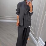 Women's Suit Set Factory - OEM Fall Gray Commuter Blazer Trousers 2-Piece
