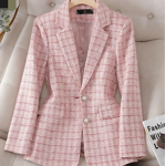 Women's Blazer Factory - OEM Long-Sleeve Professional Plaid Jacket