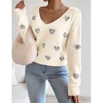 Women's Sweater Factory - OEM Fall Winter Valentine's Day Sequin Heart Embroidered V-Neck
