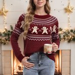 Women's Sweater Factory - OEM Fall Winter Christmas Loose Knit Polka Dot Snowflake