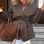 Women's Blazer Factory - OEM Fall Tie-Waist Long-Sleeve Casual Loose Suit Jacket