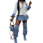 Women's Blazer Factory - OEM Casual Denim Patchwork Suit Jacket