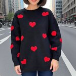 Women's Sweater Factory - OEM Heart Embroidery Round Neck Loose Casual Fall Winter