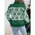 Women's Sweater Factory - OEM Winter Snowflake Pattern Lantern Sleeve High-Neck