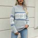 Women's Sweater Factory - OEM Christmas Knit Half-High Neck Snowflake Pattern