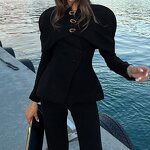 Women's Blazer Factory - OEM Fall Light Luxury Black Slim-Fit Waist-Defining