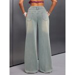 Women's Pants Factory - OEM Button-Front Vintage Jeans Loose Straight-Leg Wide