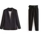 Women's Suit Set Factory - OEM New Solid-Color Pants with Belt Blazer Professional