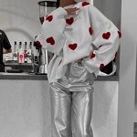 Women's Sweater Factory - OEM Heart Embroidery Round Neck Loose Casual Fall Winter