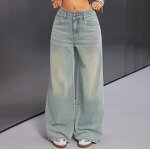 Women's Pants Factory - OEM Button-Front Vintage Jeans Loose Straight-Leg Wide
