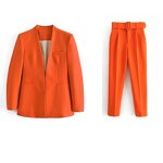 Women's Suit Set Factory - OEM New Solid-Color Pants with Belt Blazer Professional