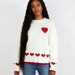 Women's Sweater Factory - OEM Fall Winter Couple Heart-Print Loose Crew Neck Pullover