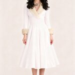 Women's Dresses Factory - OEM Christmas Long-Sleeve Fur-Collar Low-Cut Elegant