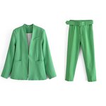 Women's Suit Set Factory - OEM New Solid-Color Pants with Belt Blazer Professional