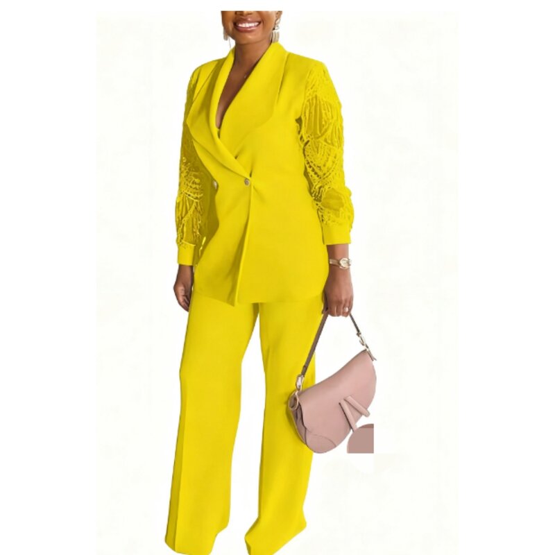 Women's Suit Set Factory - OEM Elegant Lace-Sleeve Blazer Pants Plus Size