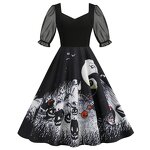 Women's Dresses Factory - OEM Halloween Party Tulle Panel Half-Sleeve Vintage Print